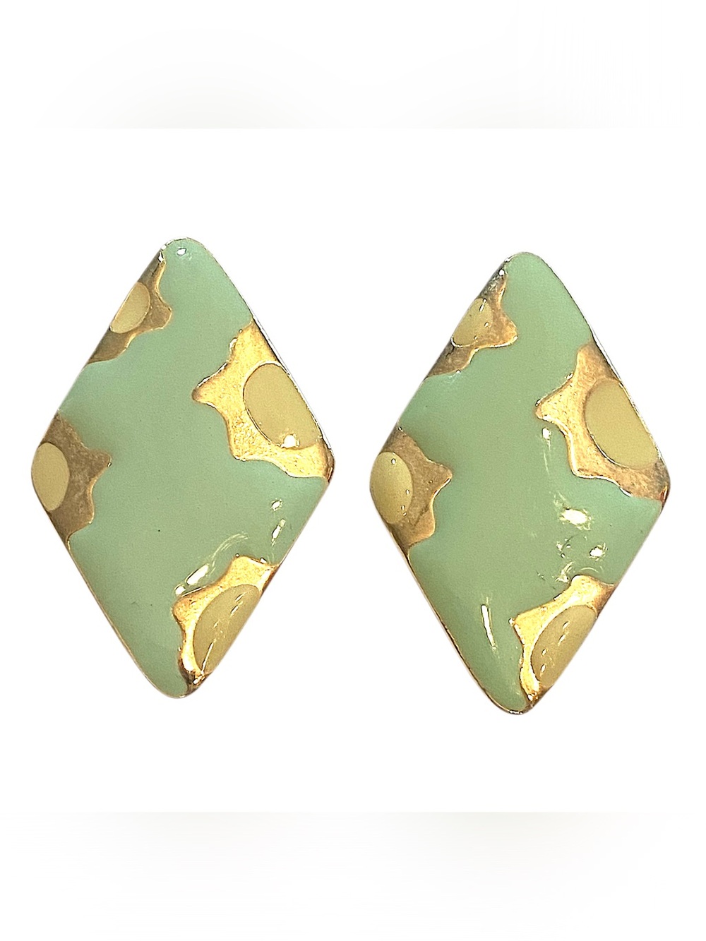 Vintage Mint Green Gold Diamond Shaped Earrings